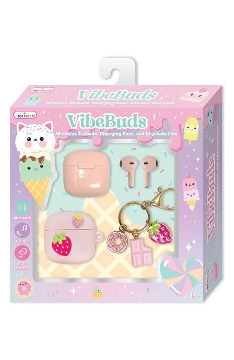 Keep your kid grooving to their favorite tunes wherever they go with these sweet wireless earbuds complete with a convenient charging case. Warning: Choking hazard. Small parts. Not for children under 3 years Ages 14 and up Includes earbuds, charging case and keychain Compatible with most Bluetooth® enabled devices 2-3 hour battery life Plastic/silicone Imported Toys For 9 Year Girl, Toys For 8 Year Girl, Cool Toys For Teens, Cute Toys For Kids, Love Beats, Girly Christmas Gifts, Christmas Presents For Kids, Cute Ipad Cases, Christmas Haul