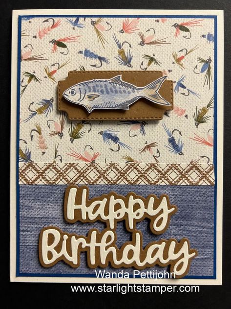 Homemade Cards For Men, Masculine Cards Handmade, Fishing Birthday Cards, Cheerful Daisies, Stampin Up Birthday Cards, Nautical Cards, Fishing Cards, Homemade Birthday Cards, Masculine Birthday Cards