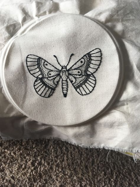 #handembroidery #moth #mothembroidery Moth Embroidery Simple, Embroidery Designs Sweater, Embroidery Moth, Moth Embroidery, Denim Embroidery, Embroidery Wall Art, Blackwork Embroidery, Diy Embroidery Designs, Embroidery Hoodie