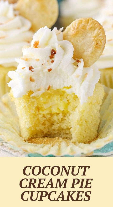 Easy Coconut Cream Pie, Coconut Cream Cupcakes, Coconut Cupcake Recipes, Cream Pie Cupcakes, Coconut Cupcake, Delicious Cupcakes Recipes, Pie Cupcakes, Easy Cupcake Recipes, Cream Cupcakes