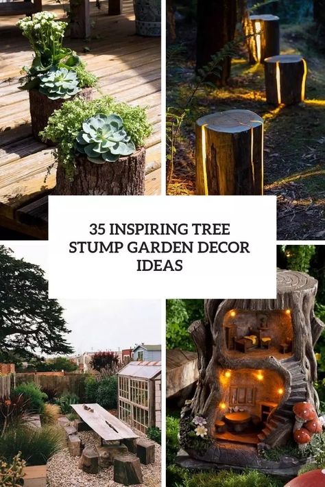 inspiring tree stump garden decor ideas cover Tree Stump Garden, Stump Garden, Stump Decor, Stump Art, Tree Stump Decor, Rustic Outdoor Spaces, Tree Stump Planter, Garden Formal, Borders Garden