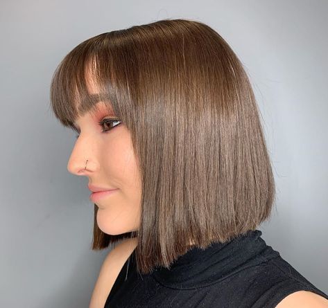 Fresh, blunt and a little punk for this sweet client of mine. #bluntcut #bluntbob #bangs #bobhaircut #batonrouge Bluntbob Bangs, Bobs Haircuts, Bangs, Long Hair Styles, Hair Styles, Hair