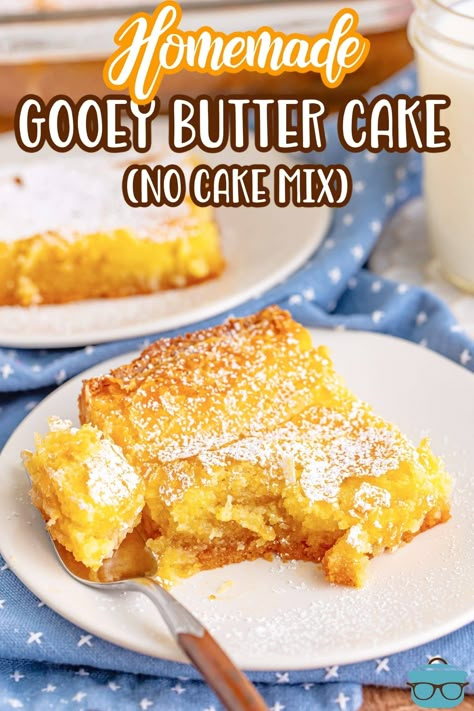 Homemade Gooey Butter Cake - The Country Cook Ooey Gooey Butter Cake From Scratch, Easy Butter Cake Recipe, The Country Cook Recipes, Homemade White Cakes, Homemade Cinnamon Roll, Ooey Gooey Butter Cake, Dessert From Scratch, Gooey Butter, Popular Dessert