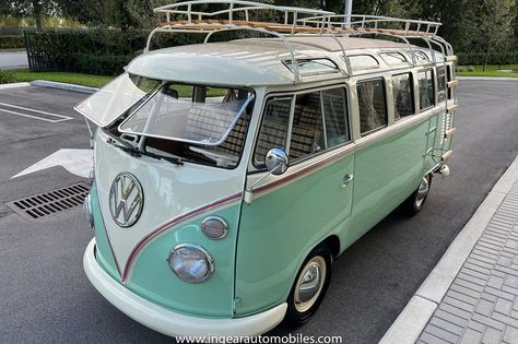 Call me 305-542-5662. Up for sale is a really cool 1974 split window Volkswagen Bus Deluxe microbus with the 23 window conversion! Chrome Safari front pop out windows! Roof rack, Custom 23 window... Vw Split Window Bus, Volkswagen Type 2, Buses For Sale, Vintage Vw Bus, Store Inspiration, Classic Volkswagen, Cars And Coffee, Vintage Vw, Volkswagen Bus