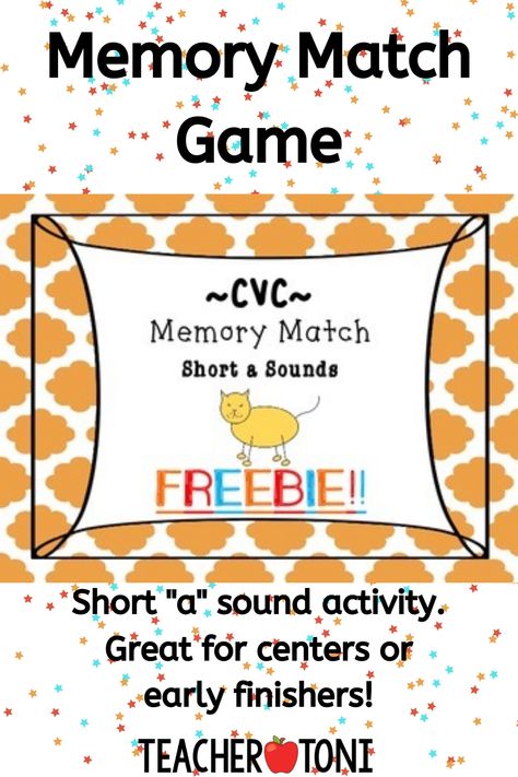 Free memory match game! Help your kindergarten or first grade class learn short a CVC words. Includes printable download, in color or black and white. #kindergarten #CVC #primarygame Short A Cvc Words, Games Kindergarten, Primary Games, Memory Match Game, Match Game, Short A, Free Content, Kindergarten Literacy, Memory Games