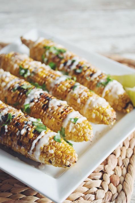 grilled chili butter corn with coconut lime cream #vegan | RECIPE on http://hotforfoodblog.com Vegan Bbq Recipes, Grilled Corn On The Cob, Meals For Four, Lime Cream, Buttered Corn, Corn Chowder Recipe, July Recipes, Gluten Free Chili, Vegan Bbq