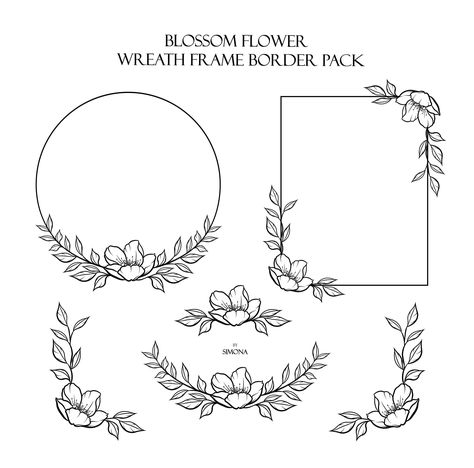 Page Boarders, Wildflower Wreath, Wreath Drawing, Wedding Svg, Simple Leaf, Leaf Border, Floral Border Design, Hand Drawn Logo, Logo Art