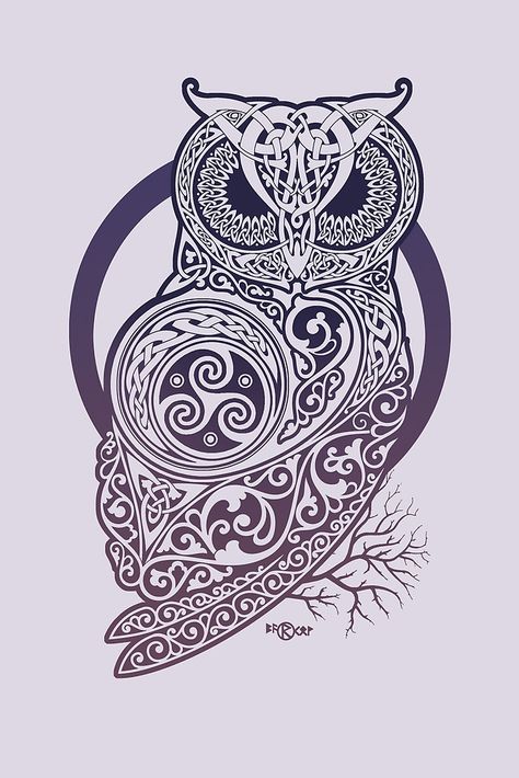 CELTIC OWL by RAIDHO Celtic Owl Tattoo, Voll Arm-tattoos, Celtic Owl, Celtic Animals, Symbols Tattoo, Celtic Artwork, Owl Tattoo Design, Norse Tattoo, Nordic Tattoo