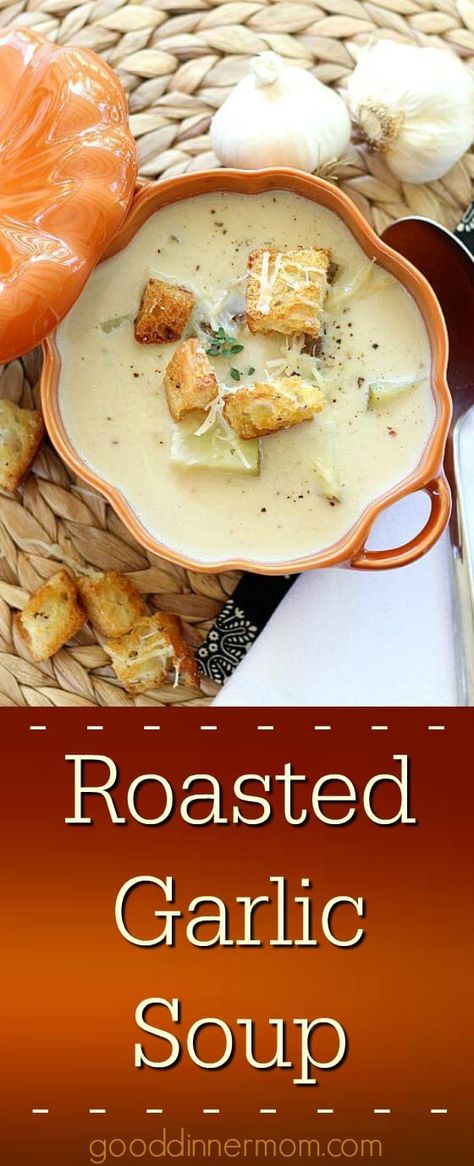 Roasted Garlic Soup, Crispy Prosciutto, Garlic Soup, Parmesan Crisps, Garlic Recipes, Delicious Soup, Roasted Garlic, Chili Recipes, Soup And Salad