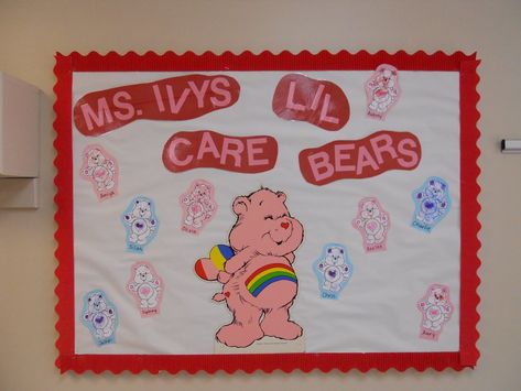 Care Bear Classroom, Bear Bulletin Board Ideas, Valentines Theme Party, Bears Preschool, Valentine Bulletin Boards, Daycare Classroom, Valentines Day Bulletin Board, Preschool Bulletin, Preschool Valentines