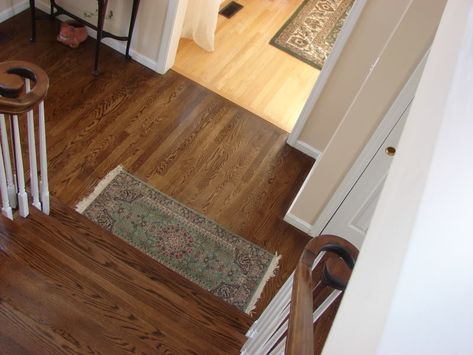 Dark To Light Wood Floor Transition, Different Color Wood Floors Transition, Mixing Wood Floors In Different Rooms, Different Wood Floors In Adjoining Rooms, Mixed Flooring Ideas, Mixed Hardwood Floors, Venetian Garden, Wood Islands, Flooring Transitions