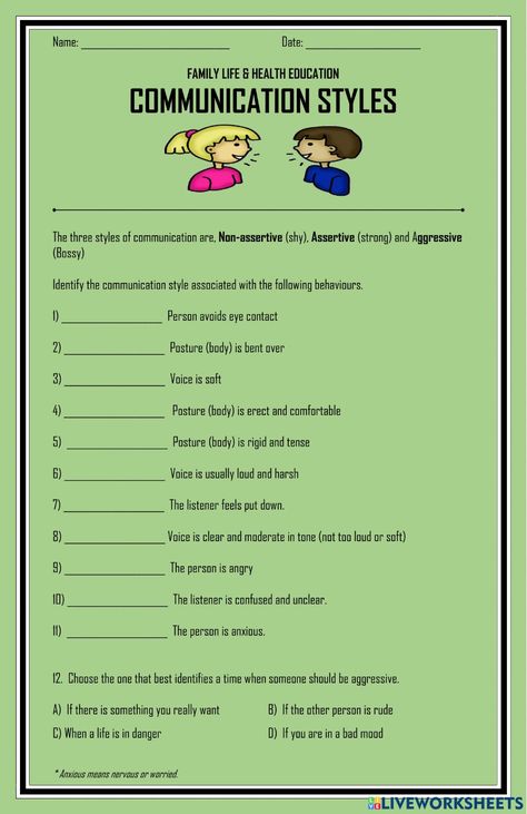 Communication Styles Worksheet worksheet Communication Styles Worksheet, Assertive Communication Worksheet, Communication Skills For Kids, Communication Worksheets, Communication Skills Activities, Communication Exercises, Therapy Interventions, Communication Activities, Working With Kids