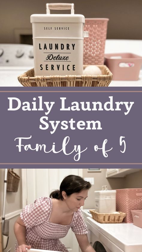 Daily Laundry System (Family of 5) - No More Overwhelm - The Feminine Homemaker Laundry System Ideas, Laundry Routine Schedule, Family Laundry System, Feminine Homemaker, Clean Laundry Organization System, Large Family Laundry System, Family Laundry System Baskets, Laundry Schedule Family Of 5, How To Do Laundry Correctly Chart