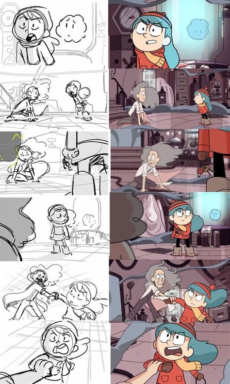 Finished and Anitmatic(Hilda) Composition Examples Illustration, How To Storyboard Animation, Hilda Character Design, Hilda Animation, Sketch Storyboard, Story Board Design, Storyboard Illustrations, Storyboard Animation, Storyboard Film