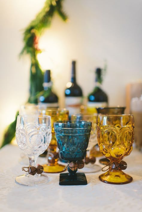 Holiday Soiree, Vintage Goblets, Colored Glasses, Colored Glassware, The Everygirl, Vintage Rentals, Vintage Glasses, Outdoor Parties, Twinkle Lights