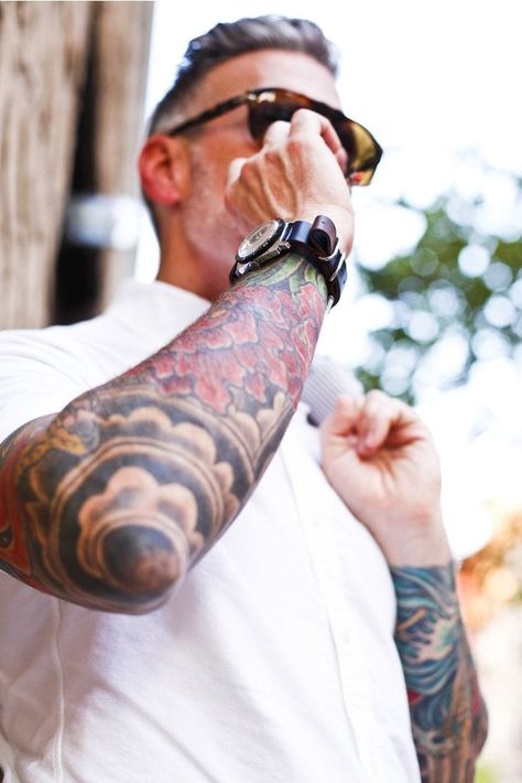 Why Nick Wooster Should Be Your #Goals When You're Fifty Men Vintage Style, Chicanas Tattoo, Nick Wooster, Sick Tattoo, Elbow Tattoos, Trendy Tattoos, Style Icon, Body Art Tattoos, Ink Tattoo