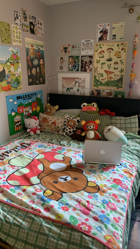 #rilakkuma #roomdecoration #roominspo #posters #tiktok Dcp Room Ideas, Linh Truong Bedroom, Poster Organization, Rilakkuma Room, Quiet Room, Dekorasi Kamar Tidur, Room Redesign, Pinterest Room Decor, Study Room Decor