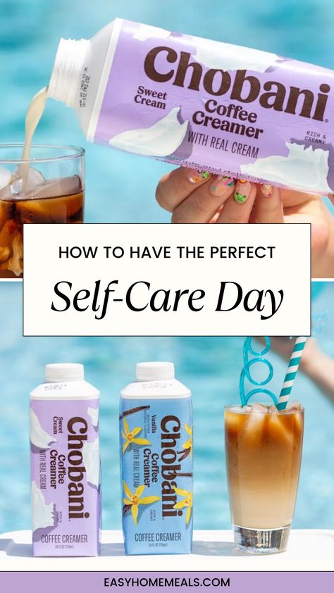 Embrace your "me time" with Cutefetti guide to summer self-care.🌞💧 Treat yourself to a refreshing iced coffee with Chobani Coffee Creamers for the perfect pool-side beverage & add the perfect amount of creaminess and sweetness.😍 Don't forget to relax on a cute float, read, get moving with gentle exercises, & upgrade your summer with Chobani Coffee Creamers.☕ Get prepared for your next self-care day! #JuneDairyMonth #ChobaniCreamer #Chobani #IcedCoffee #IcedCoffeeRecipe Chobani Coffee Creamer, Chobani Coffee Creamer Recipe, Me Time Ideas, Natural Coffee Creamer, June Dairy Month, Ways To Unwind, Coffee Creamers, Coffee Creamer Recipe, How To Make Ice Coffee