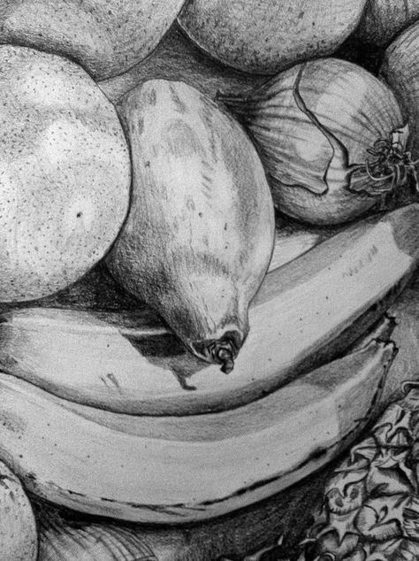 Still Life Objects | Project 5: Still Life, Exercise 2: Composition of natural objects ... Charcoal Still Life, Fruit Sketch, Fruits Drawing, Observational Drawing, Ap Studio Art, Drawing Charcoal, Still Life Fruit, Drawing Hair, Still Life Drawing