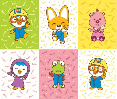 Pororo Matching Icons, Pororo Icon, Pororo Wallpaper, Pororo Cartoon, Pororo And Friends, Disney Drawing Tutorial, Character Fabric, Korean Characters, Korean Anime