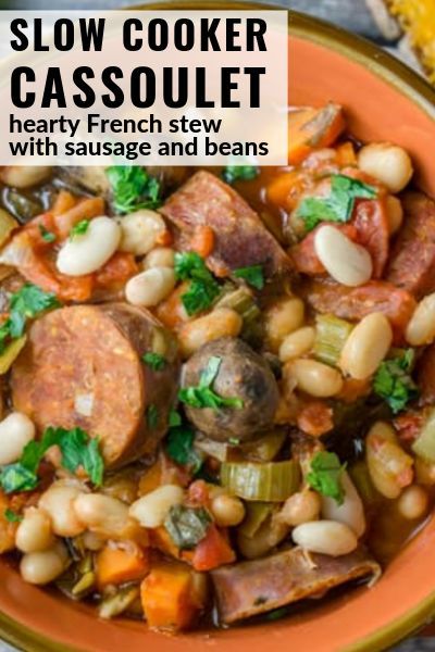 Cassoulet Recipe Slow Cooker, Cassoulet Recipe Easy, Stew With Sausage, French Stew, Sausage Beans, Sausage Cassoulet, Cassoulet Recipe, Slow Cooker Sausage, Sausage Stew