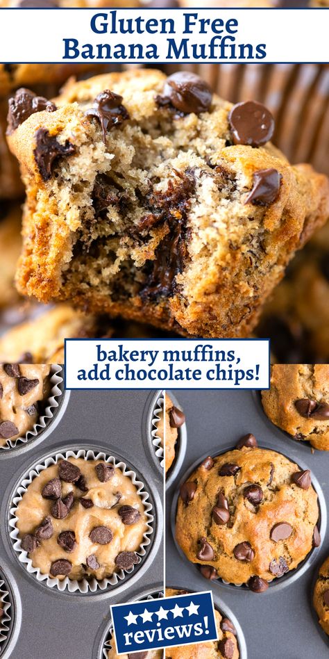 Bakery Muffins, Gluten Free Banana Muffins, Gluten Free Banana Bread, Gluten Free Chocolate Chip, Banana Chocolate Chip Muffins, Gluten Free Banana, Gluten Free Muffins, Gluten Free Sweets, Gluten Free Dairy Free Recipes