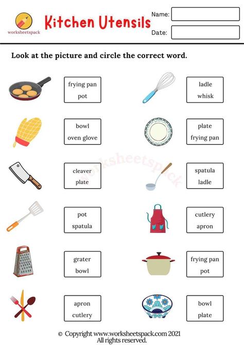 ESL vocabulary worksheets Esl Days Of The Week, Kitchen Utensils Worksheet, Cvc Words Kindergarten, Life Skills Lessons, Kitchen Safety, Esl Vocabulary, Kids Worksheets Preschool, Learning English For Kids, Life Skills Special Education