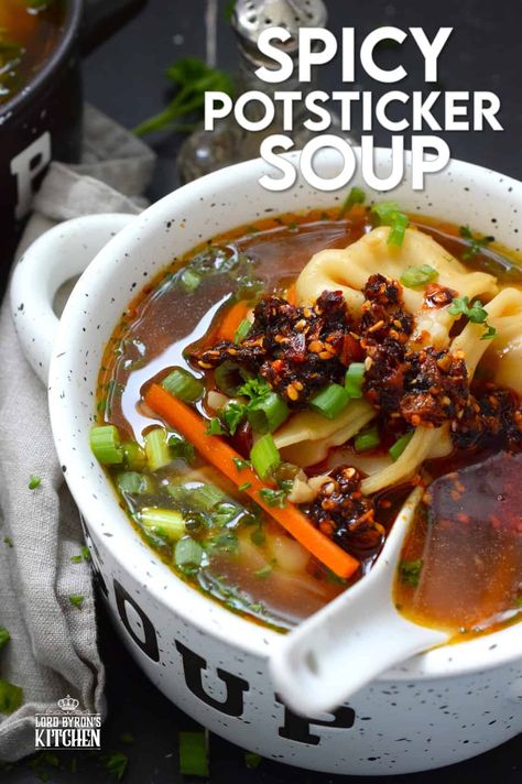 Pot Sticker Soup, Gyoza Soup, Potsticker Soup, Frozen Potstickers, Asian Soup Recipes, Chicken Dumpling, Pot Sticker, Stew Soup, Soup Chili