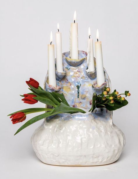 Ceramic Candleabra Ideas, Sculpture Candle Aesthetic, Hand Built Ceramic Candle Holder, Candelabra Ceramic, Vintage Ceramic Candle Holder, Ceramic Vessels, Ceramic Candle Holders, Ceramic Candle, Collage Design