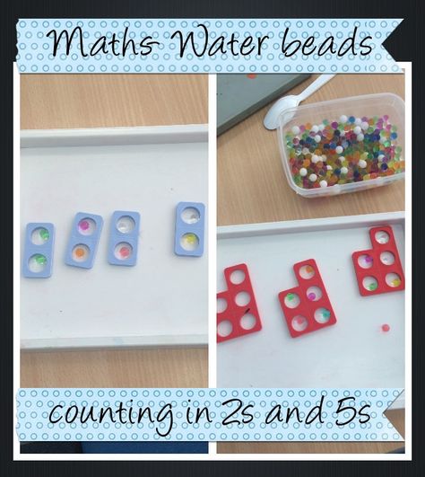 Water beads and numicon used as a visual representation of counting in 2s, 5s and 10s #maths#sen#earlyyears#ks1#teachingideas Counting In 2s 5s 10s Activities, Counting In 2s 5s 10s, Ks1 Provision, Maths Challenges, Outdoor Maths, Reception Maths, Math Doubles, Counting In 2s, Preschool Math Centers