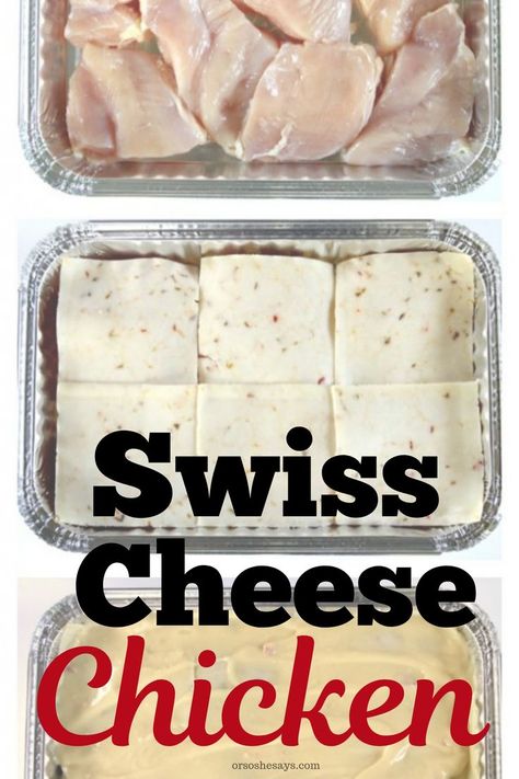 Cheese Chicken Casserole, Swiss Cheese Chicken, Swiss Cheese Recipes, Swiss Chicken, Chicken Stuffing Casserole, Chicken Freezer Meals, Stuffing Casserole, Easy Freezer Meals, Chicken Bake