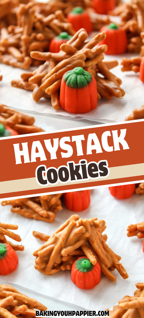 Haystack Cookies, these easy to make no bake cookies look like stacks of hay which makes the perfect Fall Fest or harvest treat! Haystack Cookies No Bake, Easy Cheap Desserts, Butterscotch Haystacks, Haystack Cookies, Haystacks Recipe, Candy Corn Recipe, Best No Bake Cookies, Cheap Desserts, Fall Dessert Recipes Easy