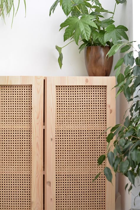 DIY Cane Cabinet - Ikea Hack by Burkatron Diy Cane Cabinet, Cane Cabinet, Ivar Regal, Cabinet Ikea, Armoire Ikea, Hacks Ikea, Bedroom Hacks, Ikea Ivar, Ikea Bedroom