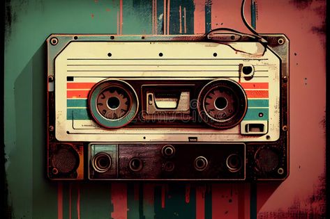 Hand-drawn comic retro audio cassette. Colorful background in art retro-futuristic style stock photography Cassette Audio, Futuristic Style, Styled Stock Photography, Audio Cassette, Colorful Background, Retro Futuristic, Music Wall, Styled Stock, Colorful Backgrounds