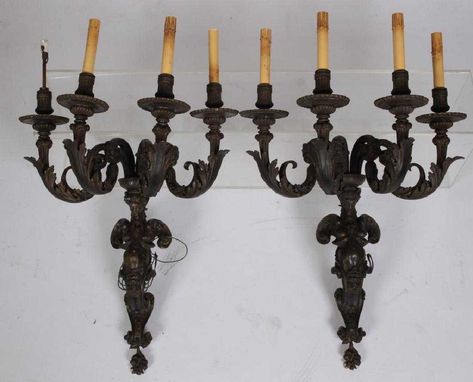 PAIR OF AMERICAN CAST BRONZE FIGURAL SCONCES Tahoe Cabin, Vintage Sconces, Bronze Sconces, Double Eagle, Iron Wall Sconces, Style Baroque, Deco Luminaire, Lamp Lighting, Candle Styling