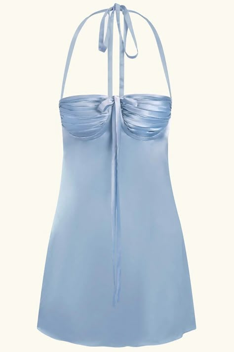 Chic Mini Dresses, Light Blue Mini Dresses, Silk Light Blue Dress, Blue Silk Mini Dress, Blue Satin Mini Dress, Prom Mini Dress, Mini Silk Dress, Seashell Bra, Little Blue Dress