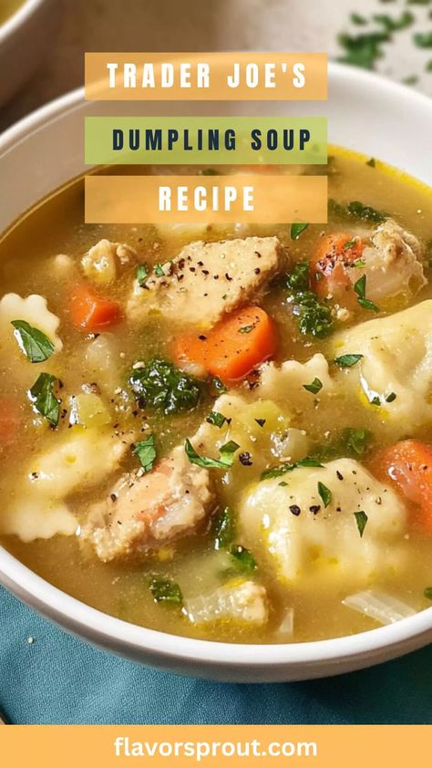 Trader Joe’s Dumpling Soup Recipe – Flavor Sprout Trader Joe Soup Recipes, Trader Joes Dumpling Soup Recipe, Trader Joes Soup Dumplings Recipes, Trader Joes Soup Recipe, Trader Joes Soup, Drop Dumplings, Trader Joes Recipes, Dumplings For Soup, Dumpling Recipe