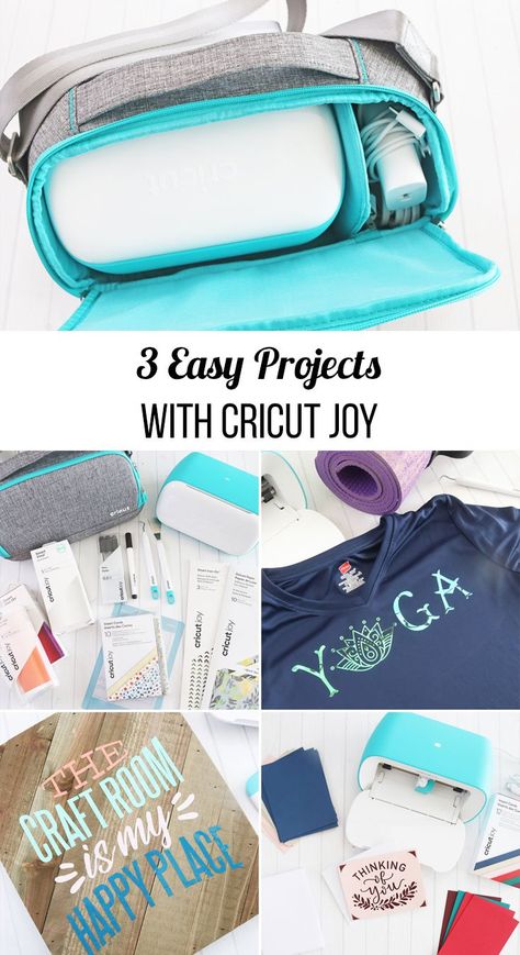 How to Use Cricut the New Cricut Joy. Learn about the newest Cricut machine and how to make three simple projects - a card, vinyl sign, and iron-on shirt. Cricket Joy Projects, Cricket Joy Projects Craft Ideas, Easy Cricut Projects, Circuit Joy, Cricket Joy, Cricut Joy Projects, Cricut Iron On Vinyl, Craft Room Signs, How To Use Cricut