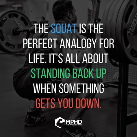 🔷 Life is like a heavy squat. It's going to do its best to get you down and keep you there. But just like your physical strength pushing you out of the hole on a squat, your mental toughness pushes you out of the hole in life. There's no better takeaway from the gym than the life lessons offered in the squat. Squat heavy and stand tall. ---- ➡️Be a part of #themusclephd community! #MPHDcommunity 💪🏽 - - - #monday #motivation #quotes #bodybuilder #bodybuilding #fitnesstips #weights #mondaymotiv Squat Quotes Funny, Physical Strength Quotes, Squats Quotes, Squat Quotes, Heavy Squat, Sanity Quotes, Fire Quotes, Monday Motivation Quotes, Gym Quotes