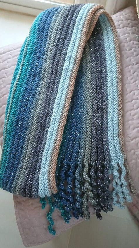 Blue sparkly scarf knitting project by Patti G | LoveCrafts French Knitting Projects, I Cord Projects, Sparkly Scarf, Scarf Knitting Pattern, Spool Knitting, French Knitting, Scarf Yarn, Scarf Knitting, Christmas Knitting Patterns