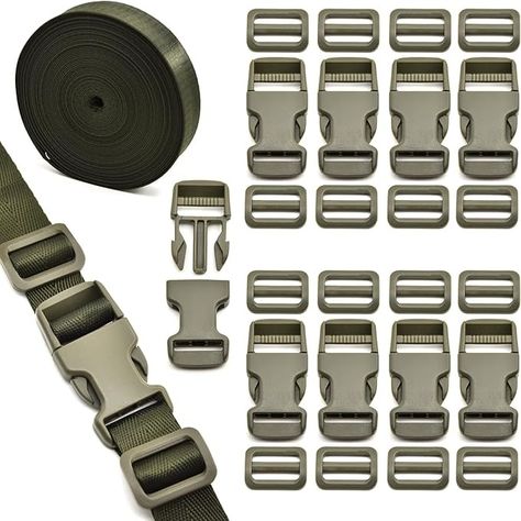 Amazon.com: MELORDY 1 inch Buckles Straps Set with 10 Yards Nylon Webbing Strap,10 pcs Quick Side Release Plastic Buckle, 20 pcs Tri-glide Slide Clip for Luggage Strap, Backpack Replacement (Army Green) Stylish Fanny Pack, Cinch Sack, Tie Down Strap, Luggage Strap, Plastic Clips, Webbing Strap, Quick Release Buckle, Backpack Straps, Sewing Notions