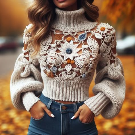 Crochet Sweater Design, Fall Crochet Patterns, Crochet Clothing And Accessories, Mode Boho, Halloween Crochet, Sweater Crochet Pattern, Crochet Blouse, Sweater Design, Knit Fashion