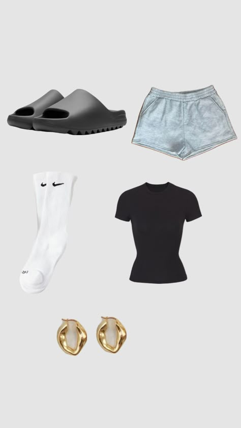 Cute Outfits With Slides, Basic Outfits Layout, Fits With Biker Shorts, Fit Ideas For Summer, Summer Outfits 2024 Casual, Cute Birthday Party Outfits, Outfit Ideas For School Shorts, Summer Outfit Baddie, Park Outfit Ideas Summer