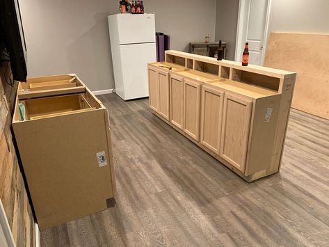 Basement bar is all finished up! Thanks to my buddy @laedernick for helping @meg_lynne_m and I out with the bar tops! The whole bar, tops… | Instagram L Shaped Wet Bar, Homemade Bar Ideas, Bar Building Plans, Diy Basement Bar, Build Your Own Bar, Ikea Bar, Homemade Bar, Stuff For House, Bar Tops