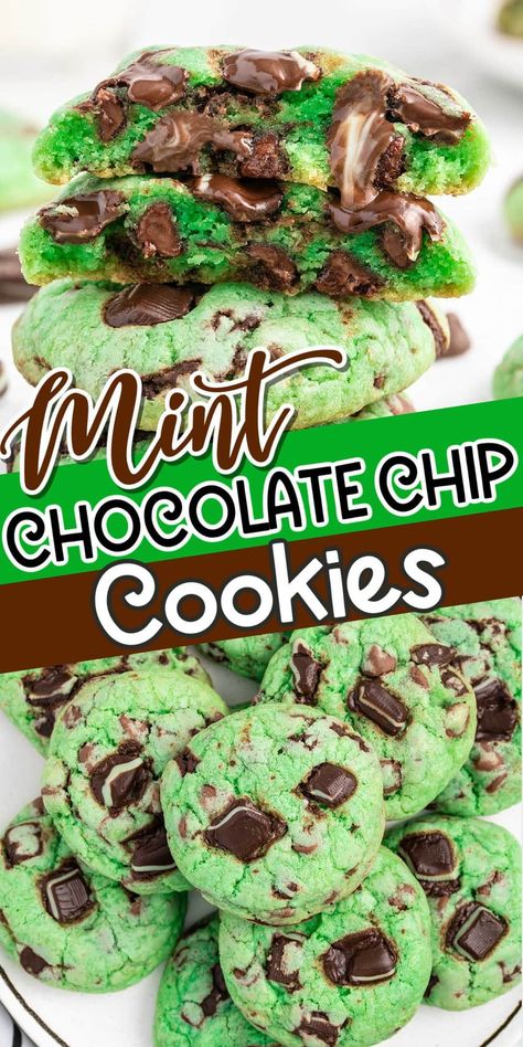 Easy Mint Chocolate Chip Cookies, Mint Chocolate Chip Cookie Recipe, Buttery Chocolate Chip Cookies, Mint Chip Cookies, Mint Desserts, Mint Chocolate Chip Cookies, Mint Chip Ice Cream, Chocolate Mint Cookies, Chocolate Chip Cookies Ingredients