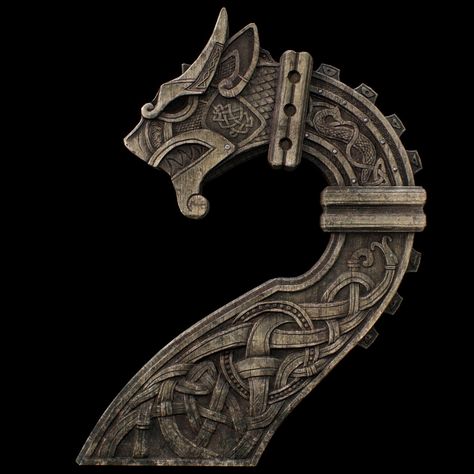 ArtStation - Viking boat decoration. Viking Ship Head, Viking Ship Tattoo Design, Viking Boat Tattoo, Historical Viking Art, Viking Ship Tattoo, Viking Knotwork, Viking Longboat, Norse Mythology Tattoo, Viking Boat