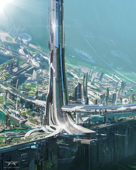 ArtStation - Ring-world Utopia, Mitchell Stuart Kota Masa Depan, City Concept, Sience Fiction, Futuristic Vehicles, Sci Fi Architecture, Artificial Island, Future Buildings, Sci Fi City, Sci Fi Environment