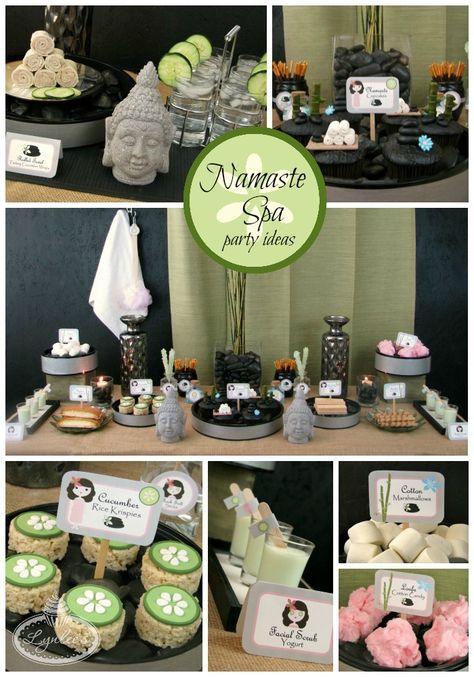 Namaste Spa party ideas ~ Lynlee's Massage Party, Spa Night Party, Diy Spa Party, Party Food Ideas For Adults, Spa Party Ideas, Spa Day Party, Yoga Party, Spa Food, Tranquil Spa