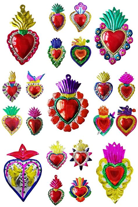 Milagros Charms, Shabby Chic Dresser, Mexican Art, Sacred Heart, Dia De Muertos, 50th Birthday, Kitsch, Art Lessons, Art Inspo