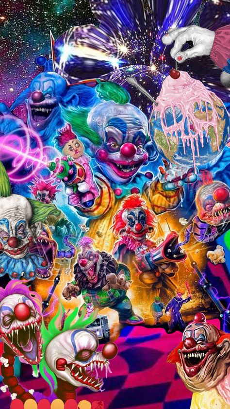 #halloween #killerklownsfromouterspace #wallpaper #horror #vintagehorror Clowncore Wallpaper, Wallpaper Horror, Evil Clown Tattoos, Outer Space Wallpaper, Outer Space Art, Clown Horror, Scary Wallpaper, Cute Clown, Emo Wallpaper